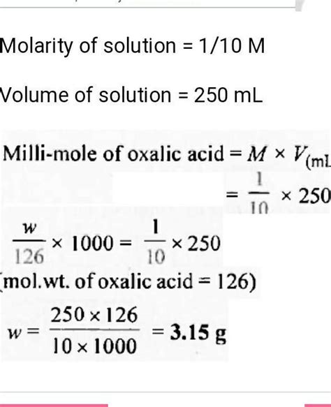 Calculate The Amount Of Oxalic Acid Required To Obtain Ml Of Semi