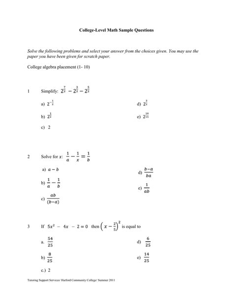 College-Level Math Sample Questions