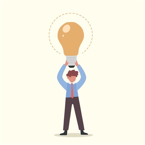 Business concept flat creative businessman lifting big lightbulb over ...