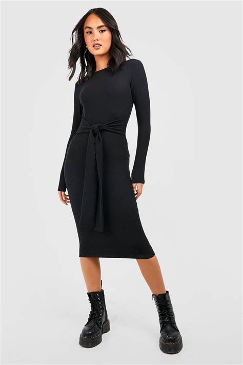 Ripple Rib Racer Tie Front Midi Dress Boohoo