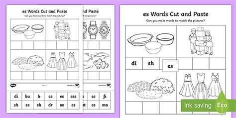 Es Sound Cut And Stick Worksheet Teacher Made Twinkl