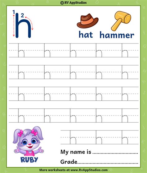 Lowercase Letter H Tracing Worksheets Trace Small Letter H Worksheet