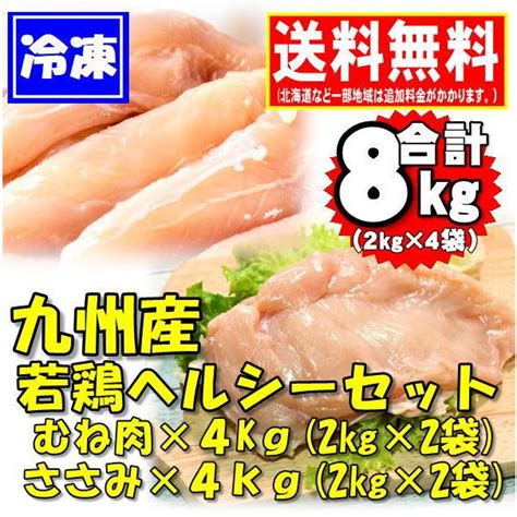 送料無料 九州産 鶏むね肉 鶏ささみ ヘルシーセット 8kg 2kg×各2袋 ダイエット 業務用 美容 【t ポイント5倍】