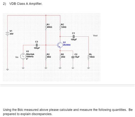 Solved Vdb Class A Amplifier Using The Bdc Measured Chegg