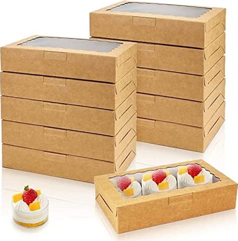 BAKEFY 20 Piece Kraft 6x3 X2 Inch Cookie Boxes With Window Kraft