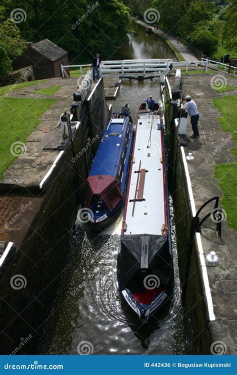 rise locks stock photo image  bingley boat transport