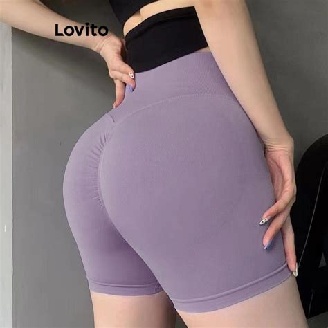 Lovito Shorts esportivos básicos lisos esportivos para mulheres