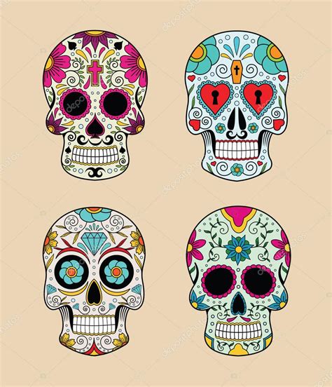 Vector Illustration Set Of Skulls In Mexican Tradition Stock Vector By