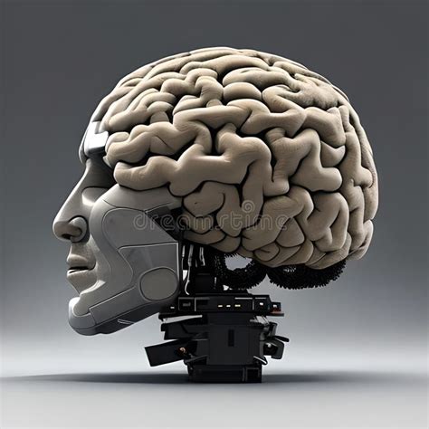 Head Of A Robot With A Human Brain An Ai Generated Image Stock