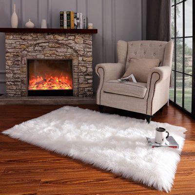 Everly Quinn White Faux Sheepskin Fur Area Rug Soft Fluffy Rugs Shag