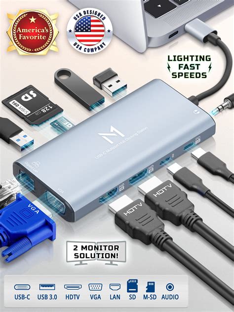 Mata1 Adv Tech 12-in-1 Docking Station, Multiport Dock, USB-C 2.0 & 3.0