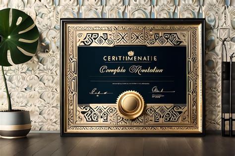 Premium AI Image | a framed certificate with gold trim and a gold ring ...