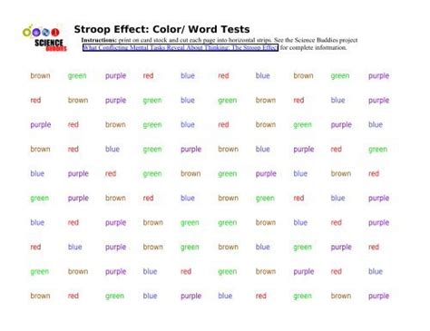 Stroop Effect Colorword Tests Science Buddies