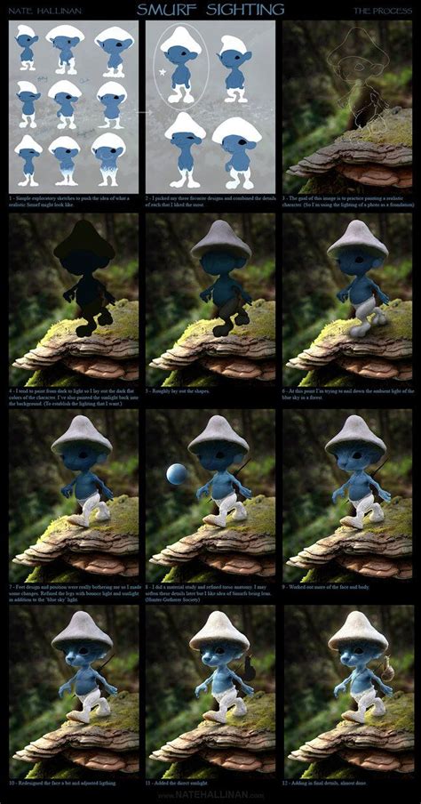 many different images of blue and white mushrooms in various positions, including one with a hat on