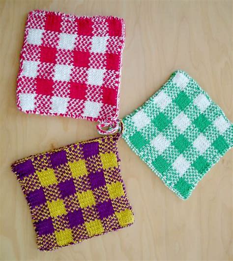 Free Knitting Pattern For Gingham Plaid Potholders Patrones Tejer