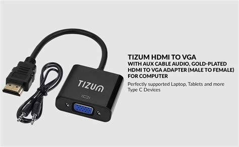 Tizum HDMI To VGA AV Adapter Cable 1080P For Projector Computer