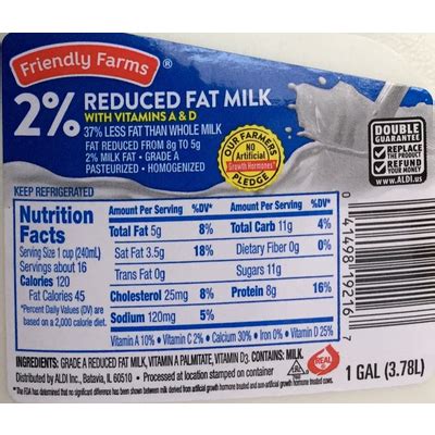 Calories in 2% Reduced Fat Milk from Great Value