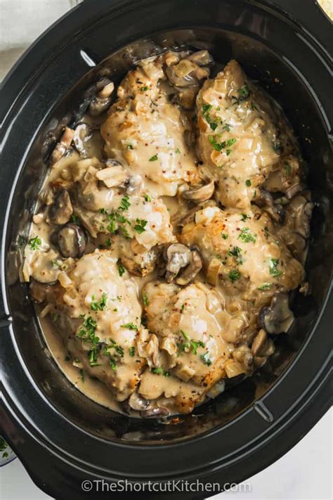 Creamy Crockpot Chicken Thighs With Mushrooms The Shortcut Kitchen