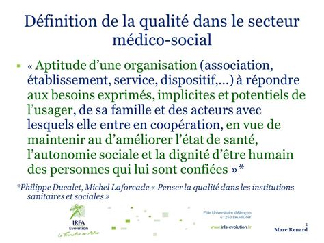 Définition De La Qualité Dans Le Secteur Médico Social Ppt Video