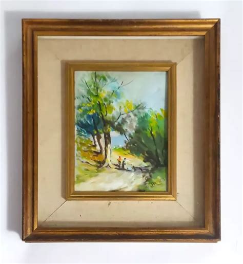 QUADRO DIPINTO OLIO Su Cartoncino Vintage Con Cornice Paesaggio