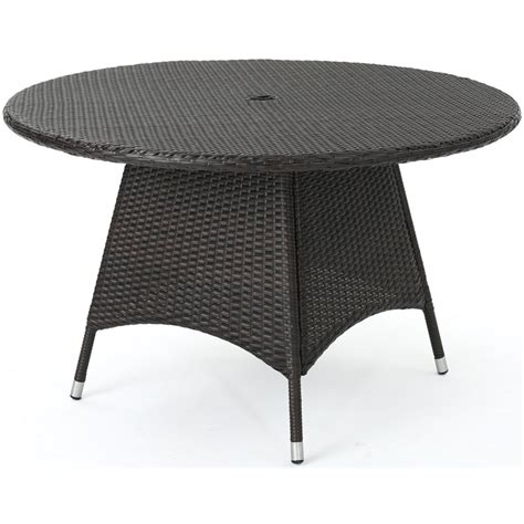 Noble House Corsica Round Wicker Patio Dining Table In Brown