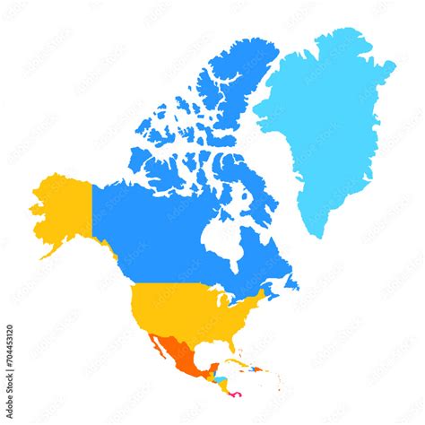 Map of North America with countries in color. Stylized map of North ...