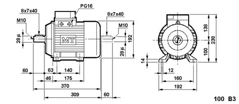 IEC Metric Motor Dimensions for Size 100 in B3, B5, and B14