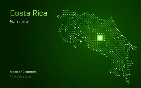 Costa Rica Map with a capital of San Jose Shown in a Microchip Pattern ...