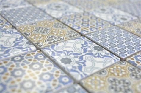 Cerámica mosaico loseta azul naranja Retro Vintage muro cocina Bad