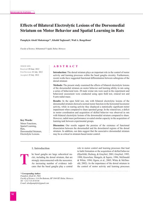 Pdf Effects Of Bilateral Electrolytic Lesions Of The Dorsomedial