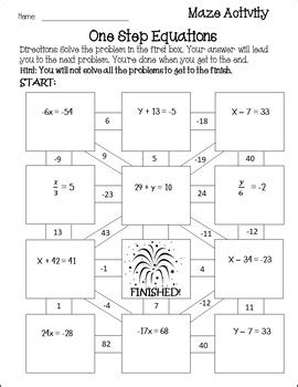 One Step Equations Worksheet Maze Solving One Step Equations Activity