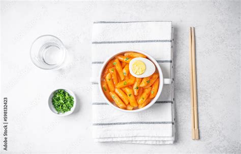 Tteokbokki Traditional Korean Rice Sticks In Hot Spicy Sauce Stock