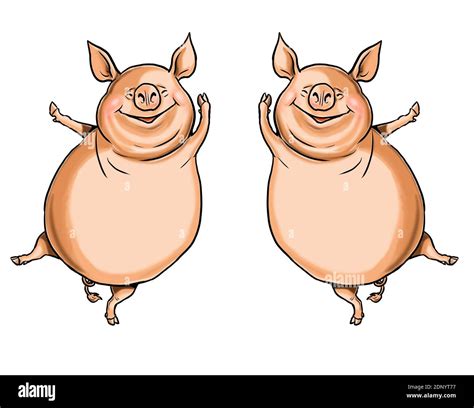 Funny dancing pig. Farm with animals. Cartoon drawing Stock Photo - Alamy