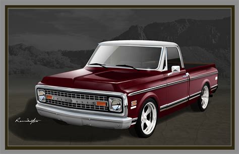 1970 72 Chevrolet C 10 Pick Up Truck Print Of Digital Drawing Etsy