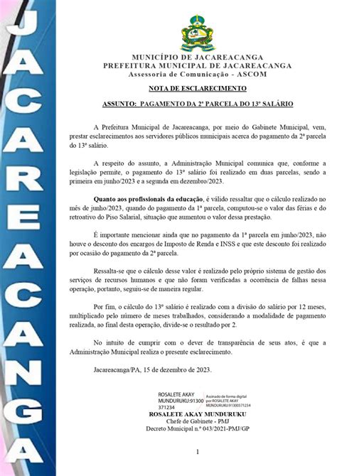 Nota De Esclarecimento Prefeitura Municipal De Jacareacanga Gestão