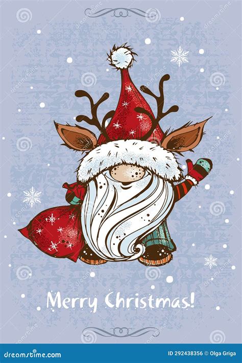 Cute Christmas Gnome With Gifts In Greeting Card Vector Stock Vector