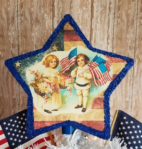 Vintage Victorian Patriotic Christmas Tree Topper, Americana Tree Decor