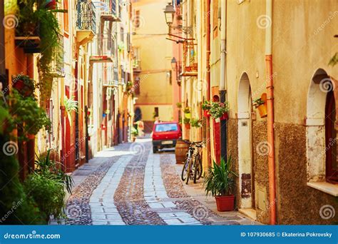 Colorful Houses On A Street Of Bosa Sardinia Italy Stock Image