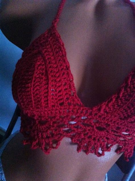 Bikini Top Crocheted Festival Top Hand Knit Simply Red Summer Etsy