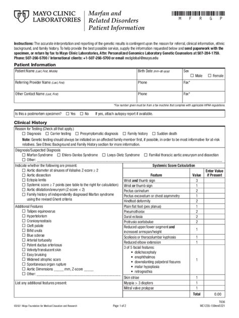 Fillable Online Mcl Marfan And Related Disorders Patient Information Mc1235 159 Mcl