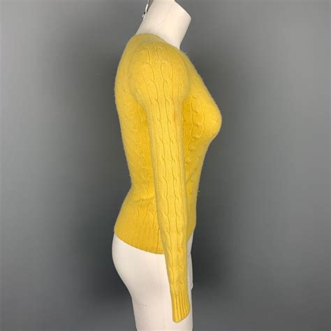 Ralph Lauren Black Label Size S Yellow Cashmere Cable Knit Sweater For