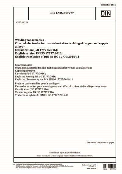 DIN EN ISO 17777 2016 Welding Consumables Covered Electrodes For