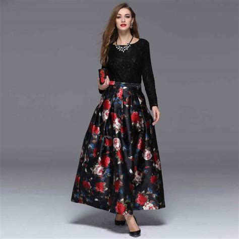 Black And Red Digital Printed Long Skirts Fashioneven