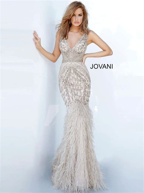 Jovani 02798 Sheer Feather Mermaid Embellished Formal Evening Gown Cou