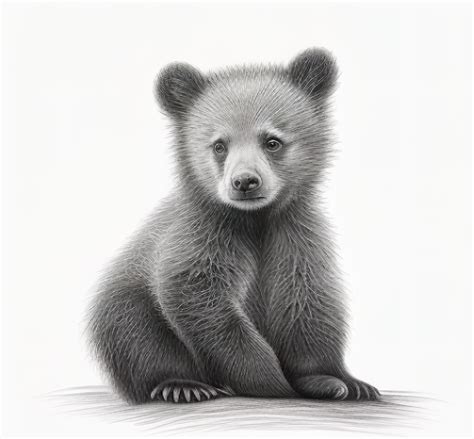 Bear Cub Pencil Drawing Black and White Digital Download, Animal Art ...