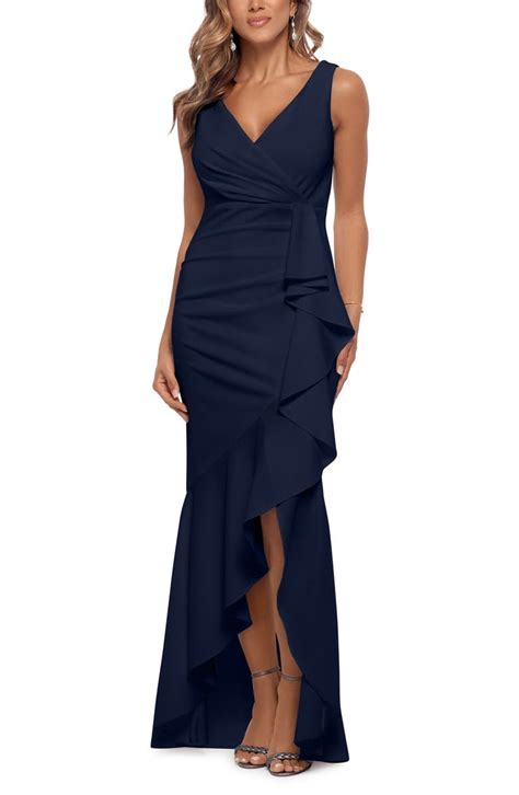 Betsy And Adam V Neck Cascade Ruffle High Low Gown Nordstrom