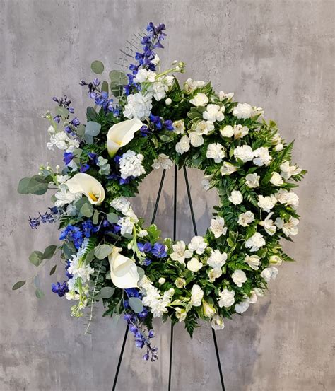 Blue and White Sympathy Wreath in Albuquerque, NM | Flowers by Zach-Low