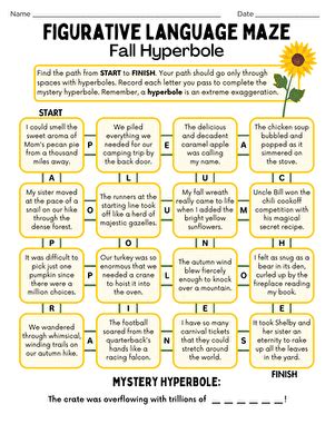 Figurative Language Maze Fall Hyperbole Interactive Worksheet