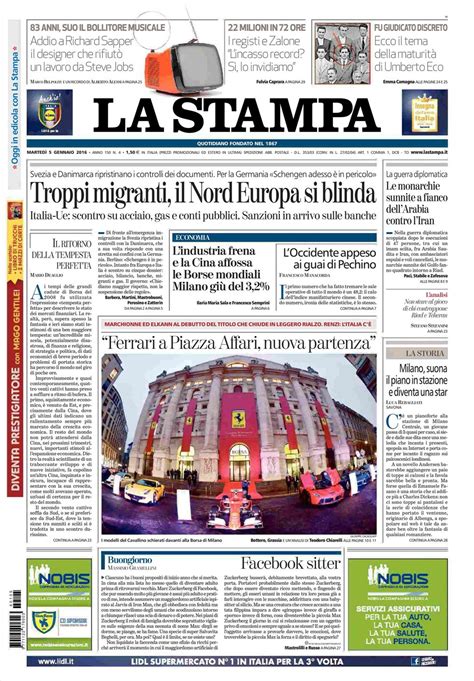 Le Prime Pagine Dei Quotidiani Che Sono In Edicola Oggi 5 Gennaio 2016 Secolo Ditalia