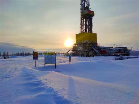 Oil Drilling Rig Winter At Dawn In The Snow Stock Photo Image Of